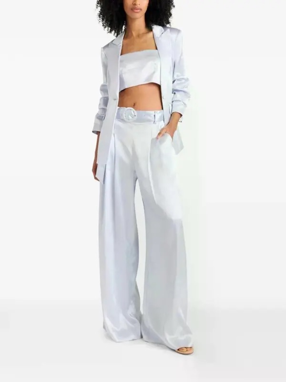 75. cinq a sept • NWT $225 USD Satin Nikki Top - silver S:PTP17” L: PTP 19”